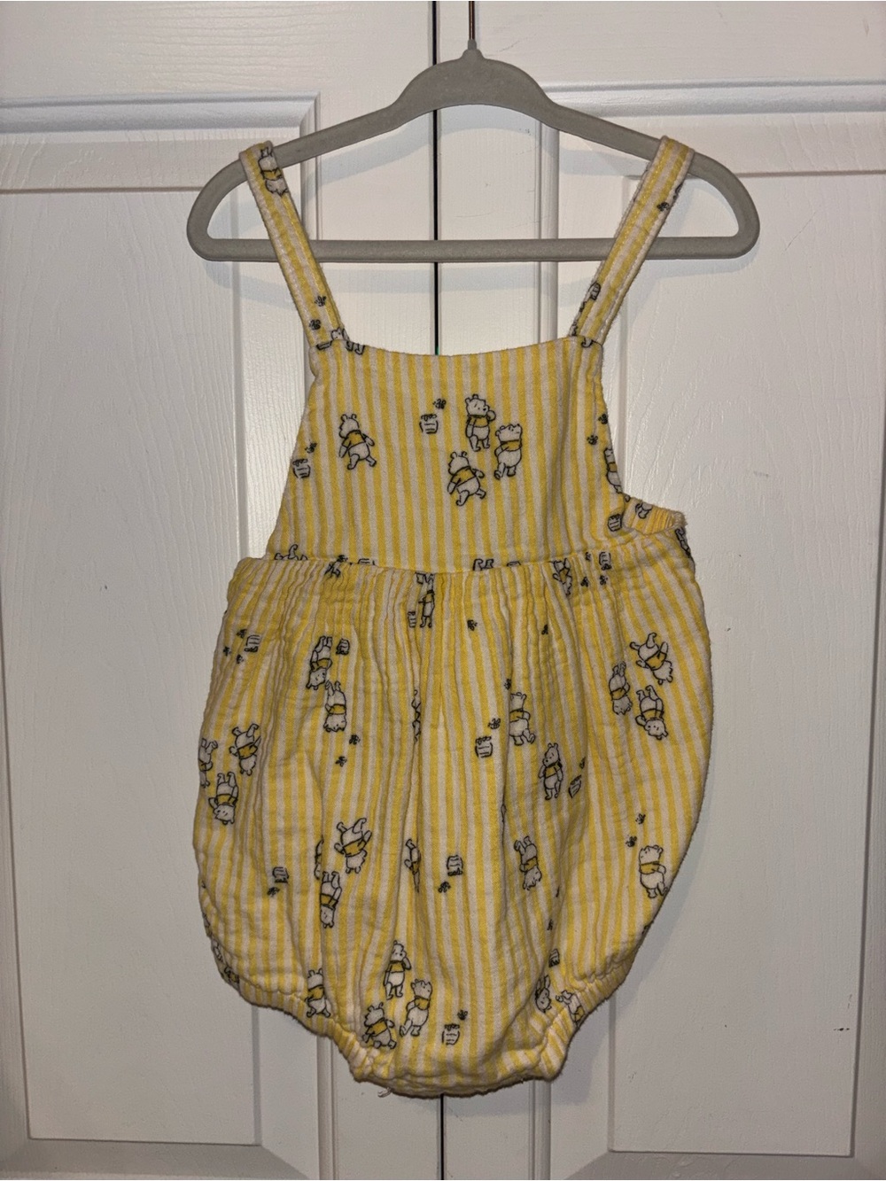 Hanna Andersson Yellow Striped Baby bubble with Pooh Print 18-24 months